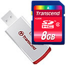  «SDHC 8GB класс 2 + USB card reader карта памяти  TS8GSDHC2-P2» = 750 руб.