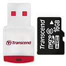  «MicroSD 16GB HC  карта памяти + USB ридер Transcend TS16GUSDHC6-P3» = 1250 руб.